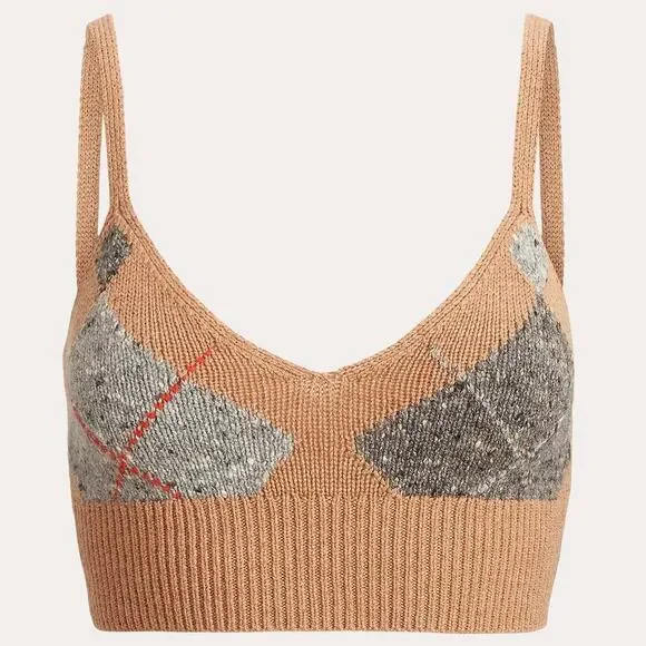 Ralph Lauren Ekose Camel Brown Wool Cashmere Blend Cropped Tank Women’s S NWT - Picture 2 of 6